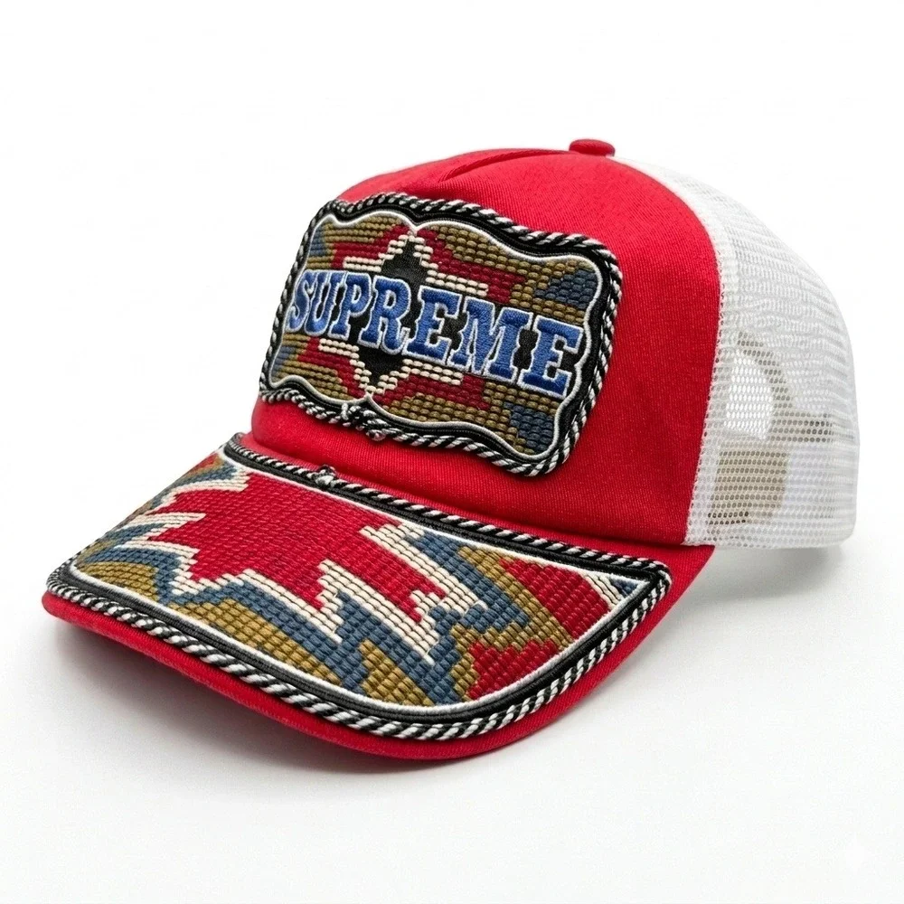 SUPREME Western Embroidered Mesh Back Trucker Hat Red SS26 New In Bag In Hand